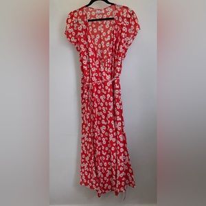 Reformation Extended Sizes Plus Size Carina Wrap Dress Red Oopsie Daisy Print 1X